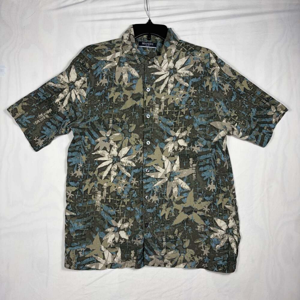 Brandini Pure Silk Hawaiian Camp Floral Button Down Aloha Shirt